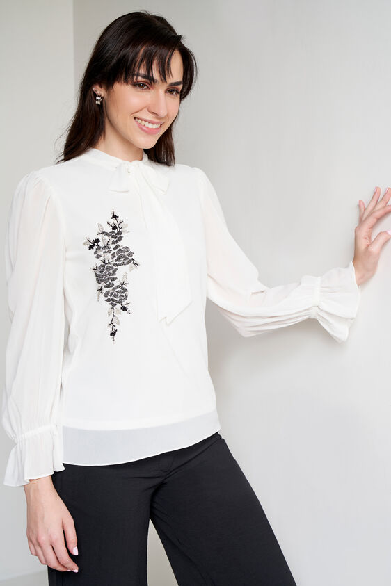 White Embellished Top, White, image 2
